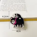 Cartoon tuxedo cat acrylic clip with pink scarf for stationery organizing - Small Black Cat