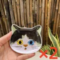 Set of 2 cute ceramic cat face soy sauce dishes with unique heterochromia eye design - Odd-Eyed Cat