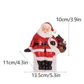 Detailed view of sitting Santa Claus resin figurine with precise size measurements in inches - Left Side Gift Bag Style