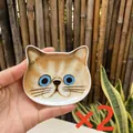 Set of two cute cat face ceramic dipping sauce dishes with orange tabby pattern - Flat-Nosed Cat