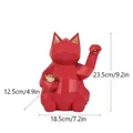 Modern geometric lucky cat resin statue in red finish with size specifications - Red Large