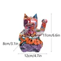 Graffiti style resin Maneki-neko lucky cat figurine in colorful geometric art design - Letter Print Small
