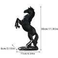 Matte black resin jumping horse sculpture statue in standing pose with dimensions - Black
