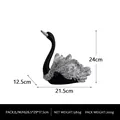 Modern black swan figurine with silver feathers for luxury home decor, 24cm height - Black Swan-Head Up