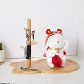 Bamboo tray and lucky cat figurine entryway organizer for keys and home decoration - Small Style Rack And Lion Dance Lucky Cat