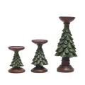 Three-piece set of resin Christmas tree candle holders with vintage wood grain texture - Large Medium And Small Sizes / Green