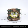 Figura de jardín de rana solar en tronco con ojos LED, tamaño 15x17x12cm - Rana en Tronco