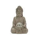 Zen Buddha statue resin decor holding a glowing cracked glass ball on white background - Buddha Holding Lamp