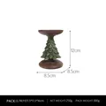 Green resin Christmas tree candle holder variant with 12cm height and wooden base texture - Small / Green