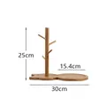 Bamboo key and mug organizer stand with dual tray base and four hanging branches - Small Style Rack