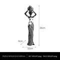 Tribal African woman resin statue in polka dot dress holding a jar, 34cm tall decor - Woman Carrying Pot on Head / White