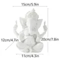 Detailed size guide of white resin Hindu Lord Ganesha statue showing 20cm height and 15cm width - Large / White