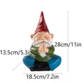 Detailed view of meditating garden gnome resin statue showing precise dimensions and height - Meditation Pose / Red Hat