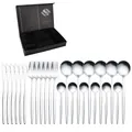 Ménagère 24 pièces en acier inoxydable poli argenté dans un coffret cadeau noir élégant - Argent