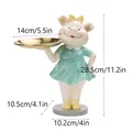 Cartoon pig resin tray figurine in green dress holding gold metal plate for home decor - Piggy Tray
