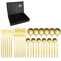 Détail d'un ensemble de 24 couverts dorés en acier poli avec un coffret cadeau noir - Or