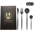 Détail d'un ensemble de 4 couverts en acier inoxydable noir mat dans un coffret - Noir titane