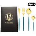 Ménagère en acier inoxydable vert et doré dans un coffret cadeau noir élégant 18-10 - Or Vert