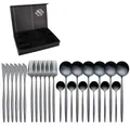 Détail d'un service de table 24 pièces en acier inoxydable noir mat avec coffret cadeau - Noir titane