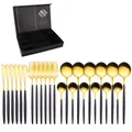 Détail du service de couverts 24 pièces noir et or dans son coffret cadeau gaufré - Or Noir