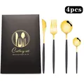 Ménagère 4 pièces en acier inoxydable 18-10 noir et or avec boîte cadeau élégante - Or Noir