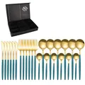 Ménagère 24 pièces en acier inoxydable or et vert avec coffret cadeau noir haut de gamme - Or Vert