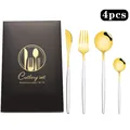 Détails du service de table 4 pièces or et blanc avec élégant coffret cadeau noir - Platine