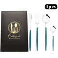 Détail du set de couverts 4 pièces en acier 18-10 avec manches vert menthe et coffret - Argent Vert