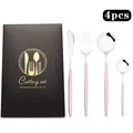 Ménagère 4 pièces en acier inoxydable 18-10 rose et argent avec coffret cadeau noir - Argent Rose