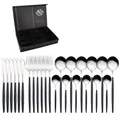 Ménagère 24 pièces avec 6 couteaux, fourchettes et cuillères dans un coffret cadeau noir - Argent Noir