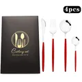 Détail du service de couverts en acier inox rouge et argenté en boîte cadeau - Argent Rouge