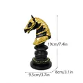 Matte black resin knight chess piece with gold armor detail and dimensions 19cm height - Chess Knight Statue Black