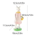 Figura de conejo de Pascua con vestido rosa de lunares y cesta de huevos, resina 30,5 cm - Estilo con Cesta