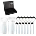 Ménagère 24 pièces en acier inoxydable argent et blanc avec coffret cadeau noir - Argent Blanc