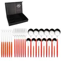 Détail du service de couverts 24 pièces en inox argenté avec manches rouges en coffret - Argent Rouge