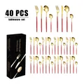 Vue détaillée du service de couverts 40 pièces en rouge et or avec boîte cadeau - Or Rose Rouge