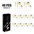 Détail du service de couverts 40 pièces en acier inoxydable or et blanc en boîte cadeau - Platine