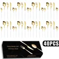 40-piece stainless steel cutlery set with white and gold handles in premium gift box - Platinum