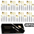 40-piece black and gold stainless steel cutlery set with elegant branded gift box - Black Gold