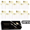 Detailed 40-piece stainless steel cutlery set in gold and pink with minimalist black box - Pink Gold