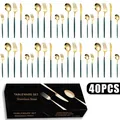 Detail of 40-piece gold and dark green stainless steel cutlery set with elegant gift box - Green Gold
