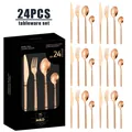 Détail du service de couverts 24 pièces en or rose avec manches texturés en coffret - Ensemble de 24 Pièces / Or rose