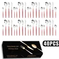 40-piece stainless steel cutlery set with red handles and silver heads in a gift box - Silver Red