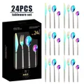 Détail du service de couverts 24 pièces en acier inoxydable arc-en-ciel torsadé - Ensemble de 24 Pièces / Iridescent
