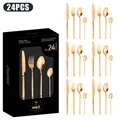Vue détaillée du service de couverts 24 pièces en or rose avec son coffret cadeau - Or rose