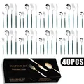 Detailed set of 40-piece stainless steel cutlery with green handles in a black gift box - Green Silver