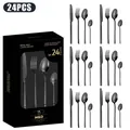 Détail du set de 24 couverts en acier inoxydable noir mat dans son coffret cadeau - Noir titane