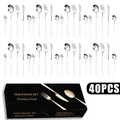 Detailed set of 40 stainless steel cutlery pieces with white handles and storage box - White Silver