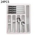 Set posate da 24 pezzi in acciaio inox con manici neri e vassoio antiscivolo grigio - Argento [scatola Portaoggetti *1 + Set Di Posate Da 6 Pezzi *4]
