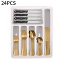 Set di posate da 24 pezzi in acciaio inox oro e nero con vassoio organizer bianco - Collezione Base (Oro)